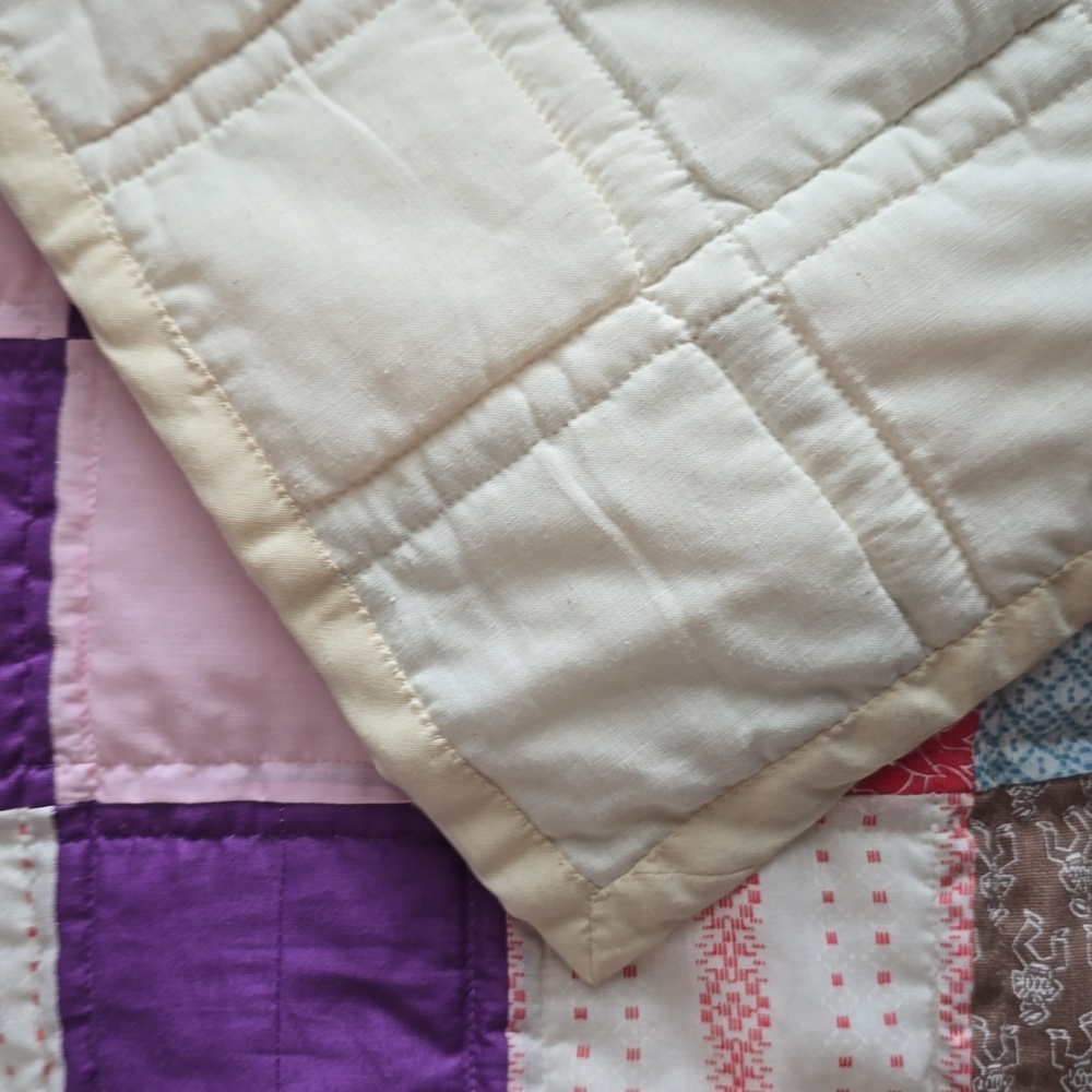 Handmade by Mamaw. Patchwork Quilt with Multicolor Squares 86×70 - Picture 4 of 7
